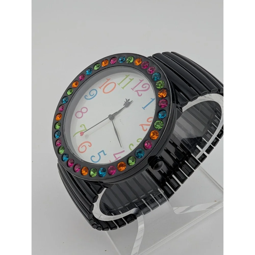 Cannes Watch Women 48mm Case Colorful Dial Black Stretch Band- New Battery‎